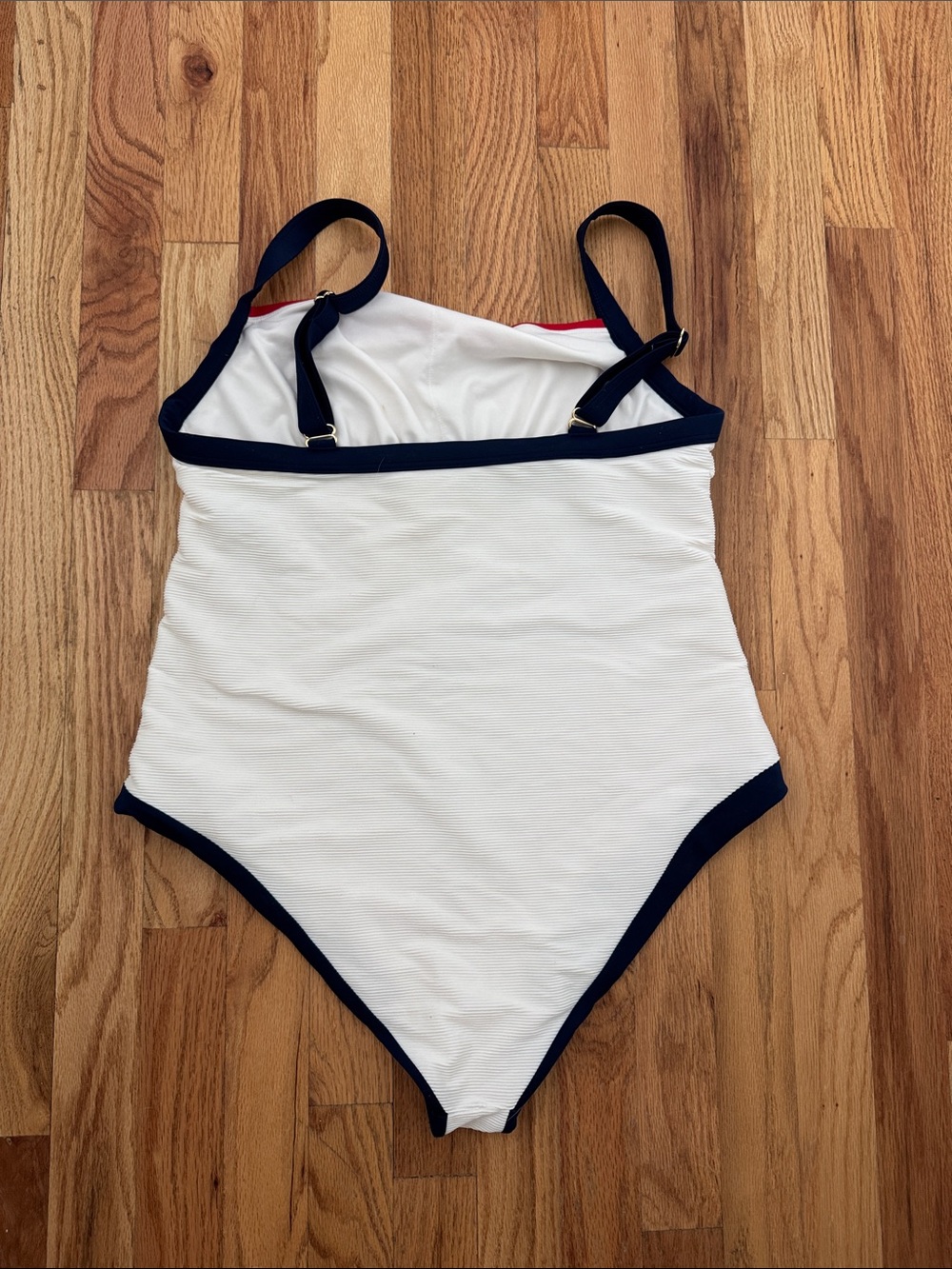Target brand Shade & Shore White One-Piece Swimsuit with Navy Trim and Red Band - Picture 2 of 6